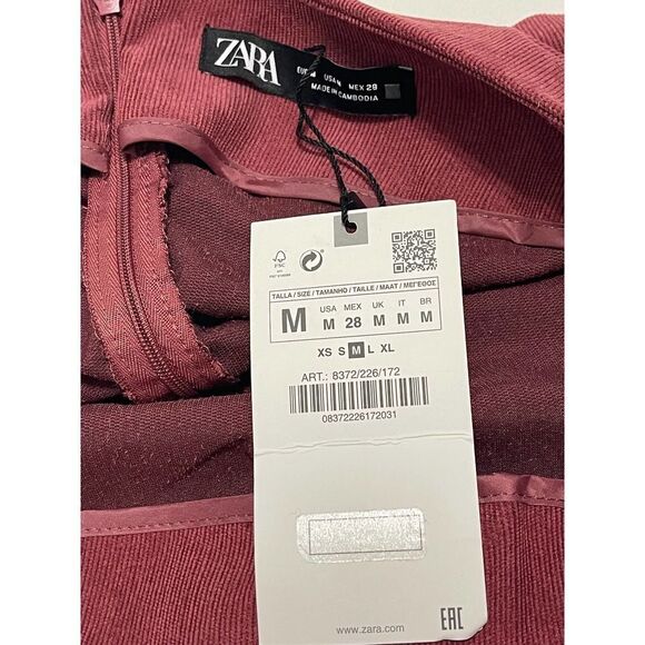 Zara Draped Corduroy Ruched Mini Skirt Dusty Burgundy Red Women’s Size Medium‎ - Picture 3 of 10
